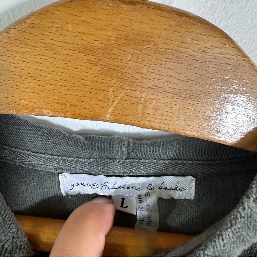 YFB Young Fabulous and Broke Gray Green Velour Velvet Pocket Zip Up Hoodie - Picture 5 of 8